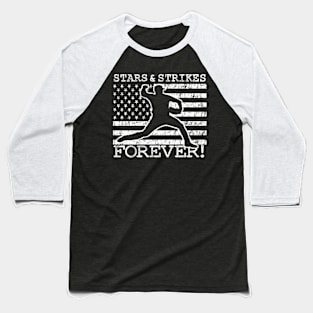 Stars and Strikes Forever American Flag Baseball Pitching Baseball T-Shirt